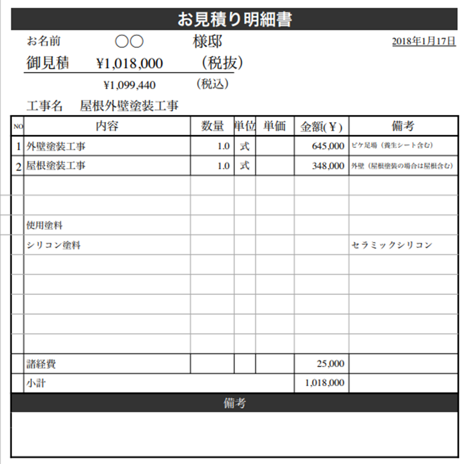 悪い見積書例